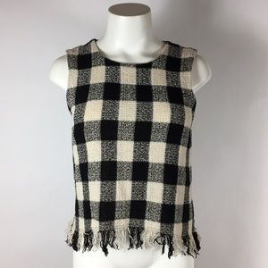 Zara woven check fringe top S